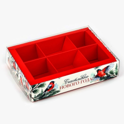 Изображение Коробка под 6 конфет с ячейками «Снегири», 10×14.5×3 см